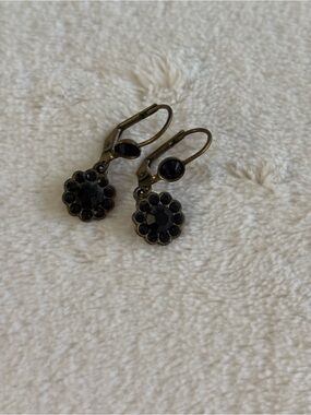 Michal Negrin Black Crystal Floral Drop Earrings